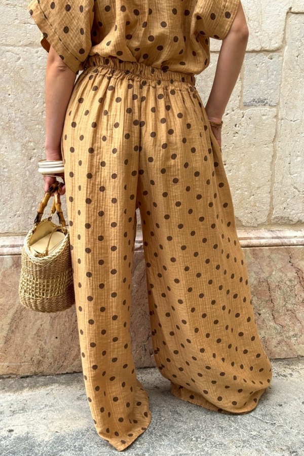 PANTALON FEMME POIS CAMEL E26