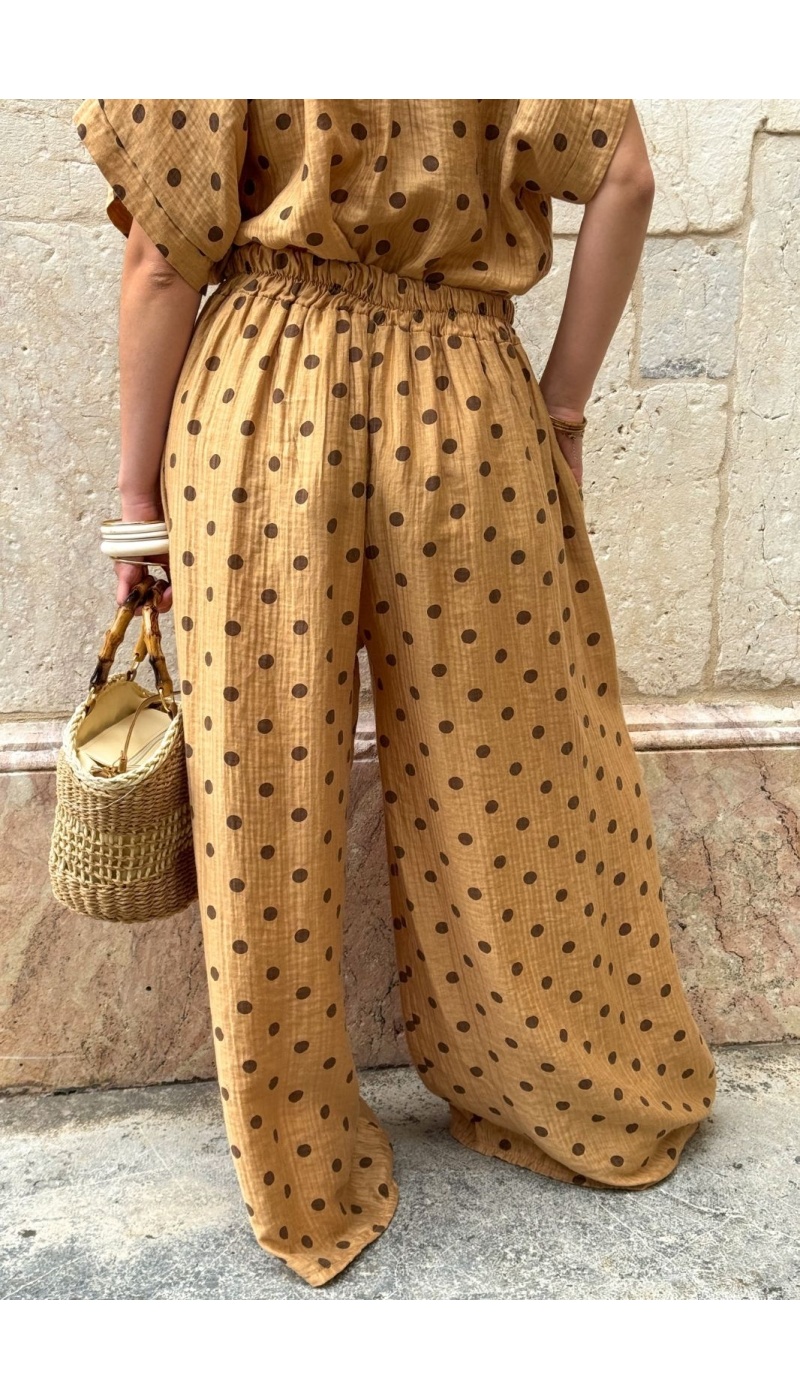 PANTALON FEMME POIS CAMEL E26