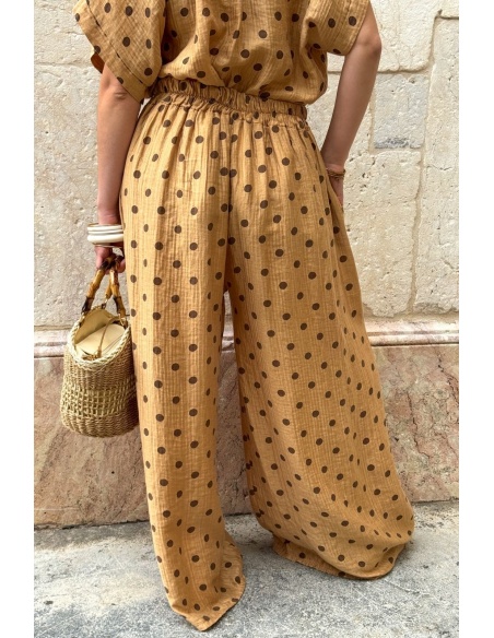 PANTALON FEMME POIS CAMEL E26