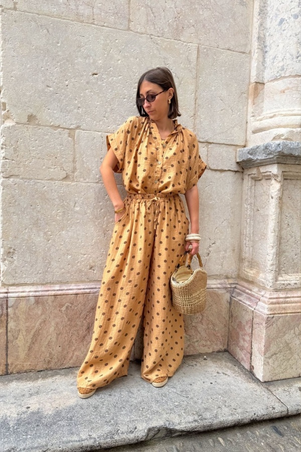 Calça SUZIE Camel Polka Dot