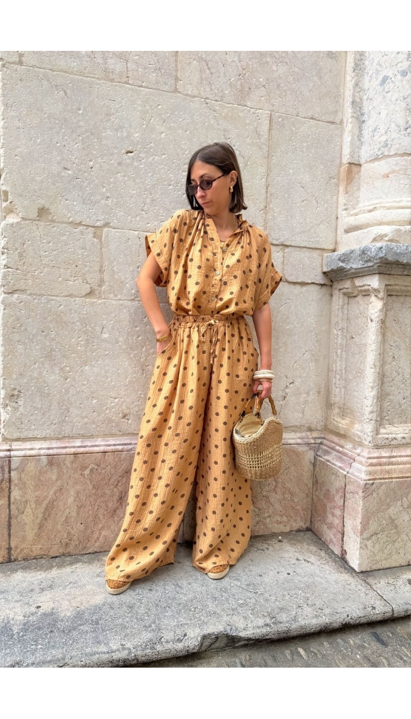 PANTALON FEMME POIS CAMEL E26