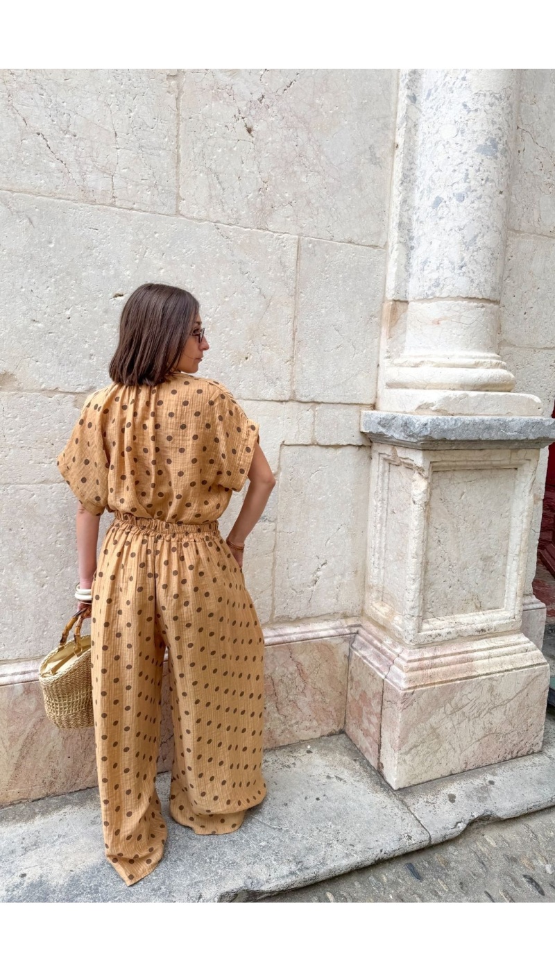 PANTALON FEMME POIS CAMEL E26