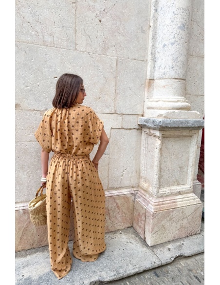 PANTALON FEMME POIS CAMEL E26