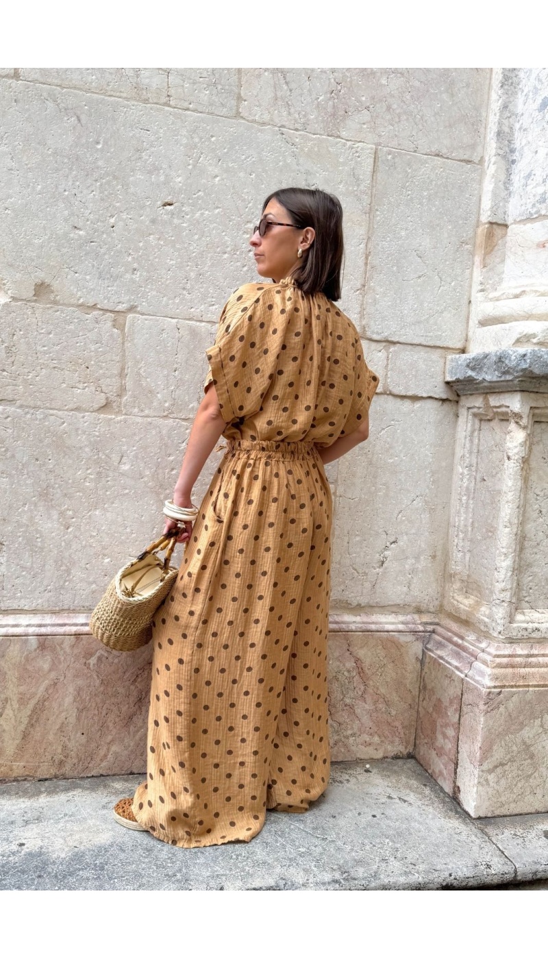 Calça SUZIE Camel Polka Dot