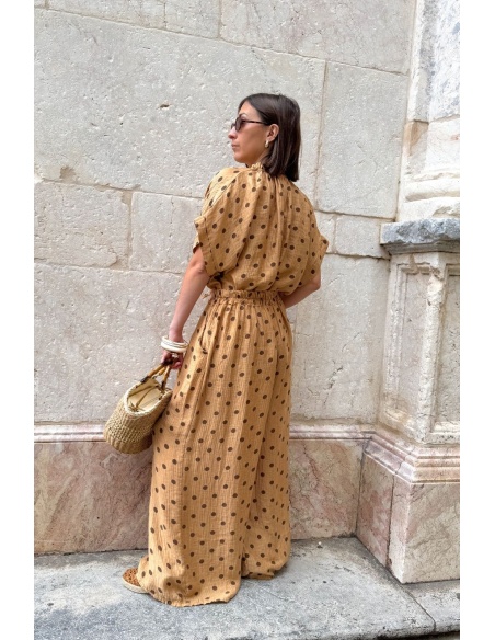 PANTALON FEMME POIS CAMEL E26