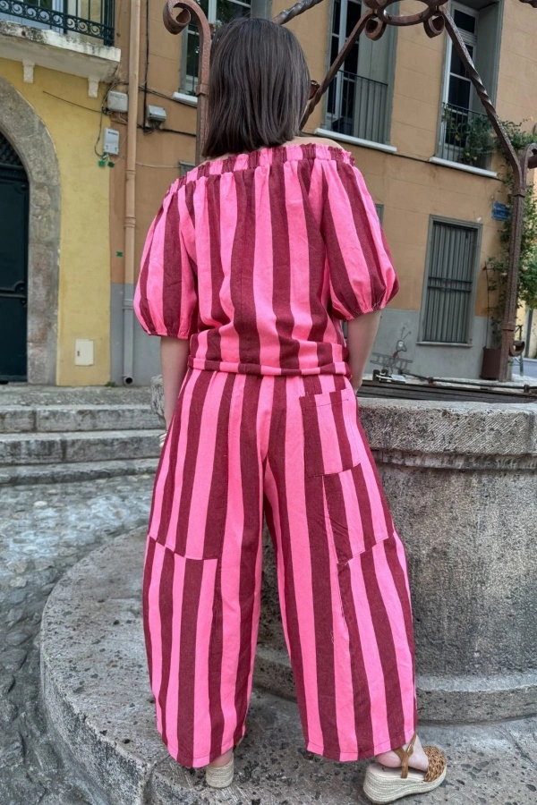 Pantalon Rayé Rose Bordeaux ELMA 2