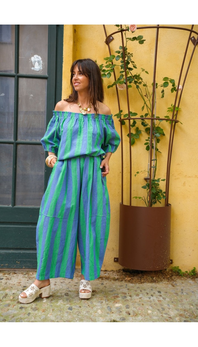 PANTALON FEMME RAYE VERT E26