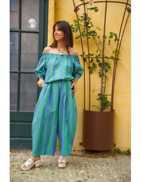 PANTALON FEMME RAYE VERT E26