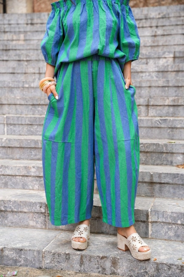 Pantalon Rayé Vert Bleu ELMA 2