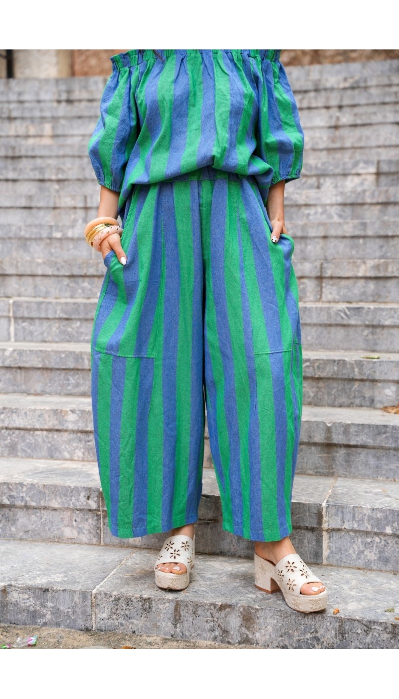 PANTALON FEMME RAYE VERT E26