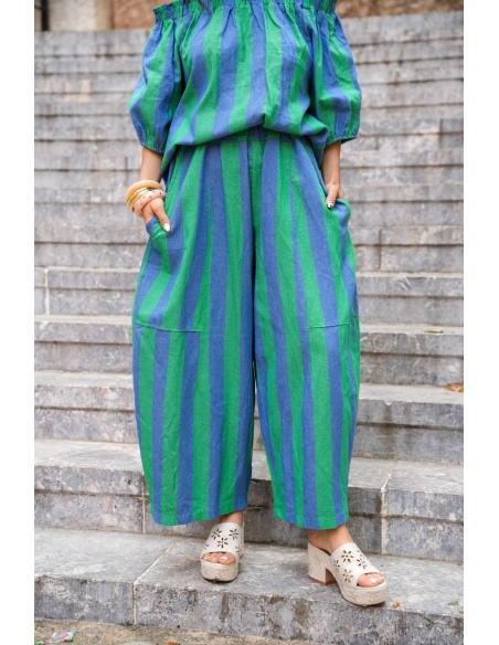 PANTALON FEMME RAYE VERT E26