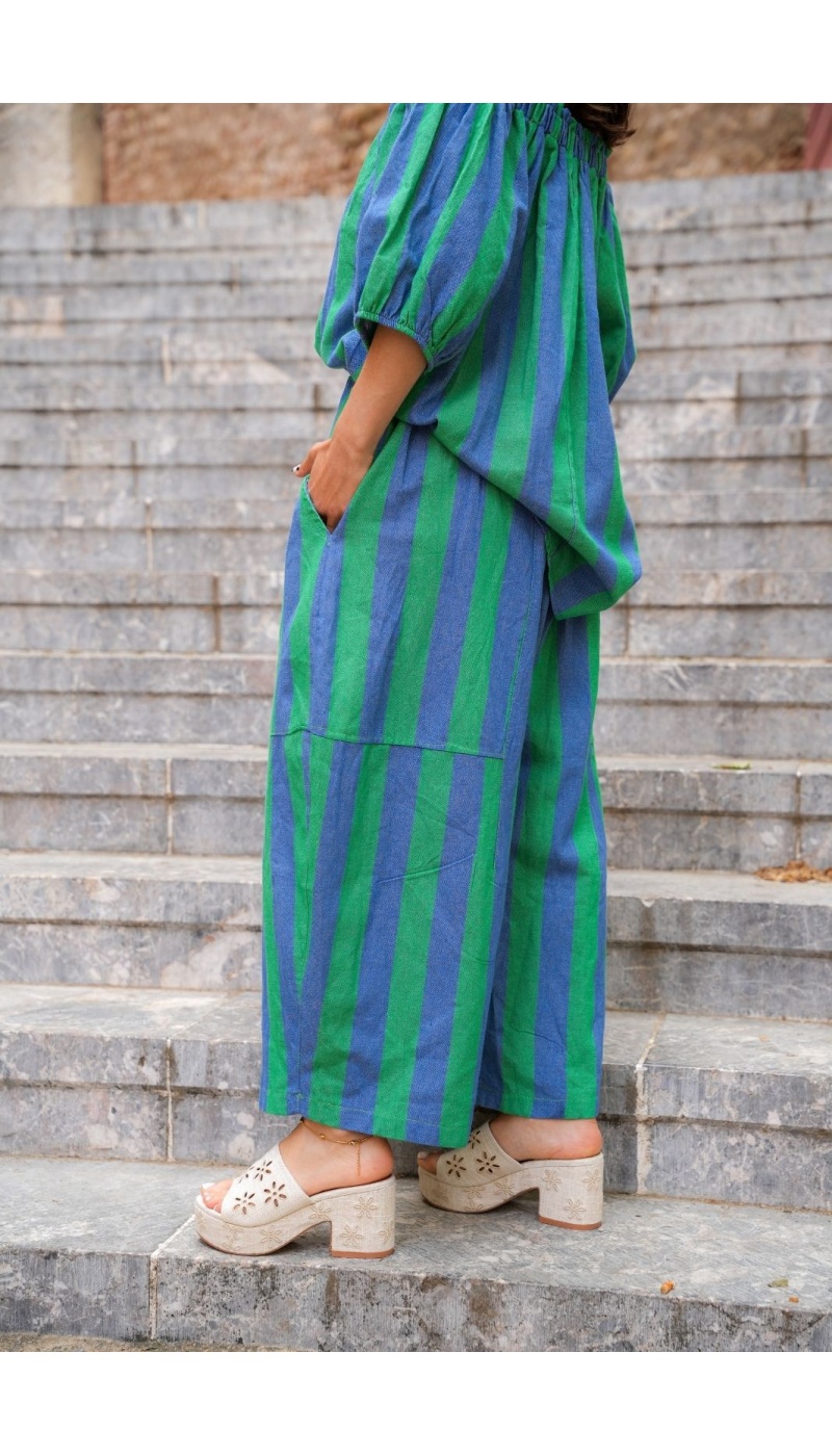 PANTALON FEMME RAYE VERT E26