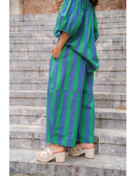 PANTALON FEMME RAYE VERT E26