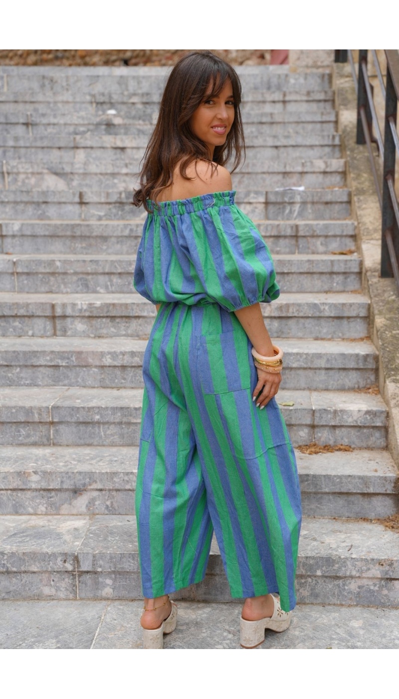 PANTALON FEMME RAYE VERT E26