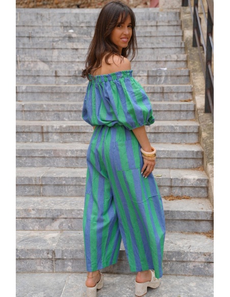 PANTALON FEMME RAYE VERT E26