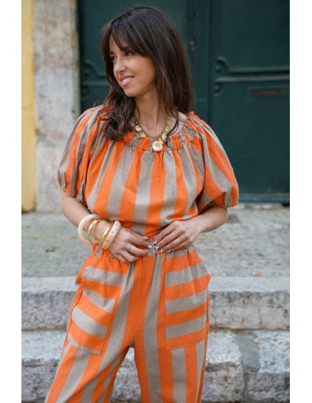 Top Zelie a righe arancioni