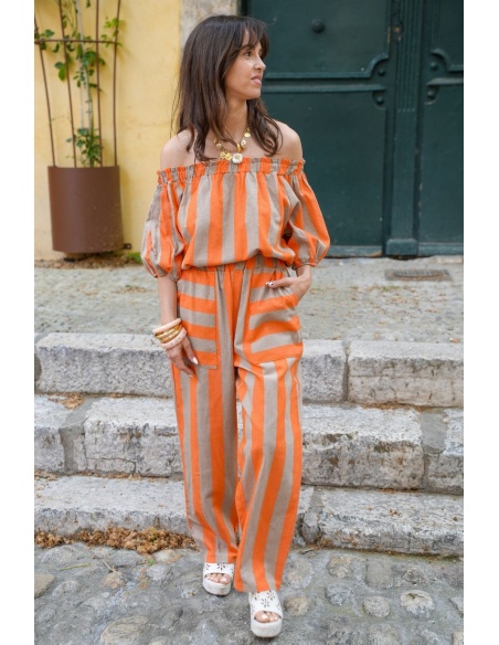 Top Zelie a righe arancioni