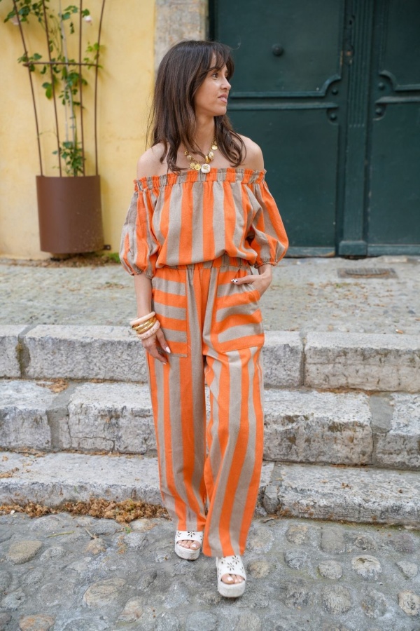 Pantalon Rayé Orange ELMA