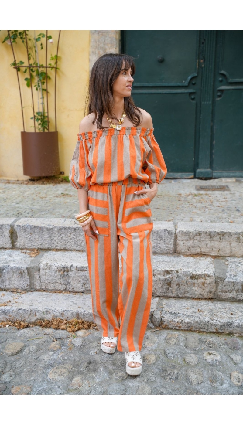 Pantalon Rayé Orange ELMA