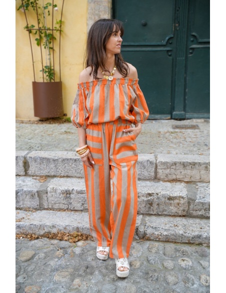 Pantalon Rayé Orange ELMA