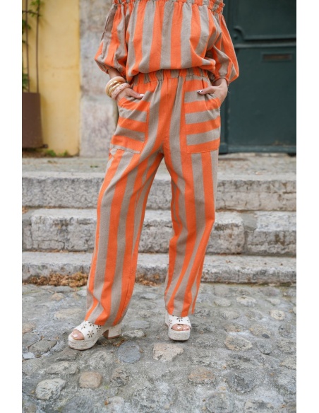 Pantalon Rayé Orange ELMA