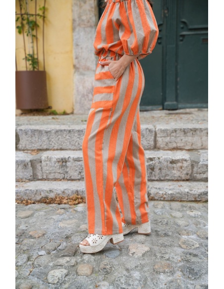 Pantalon Rayé Orange ELMA