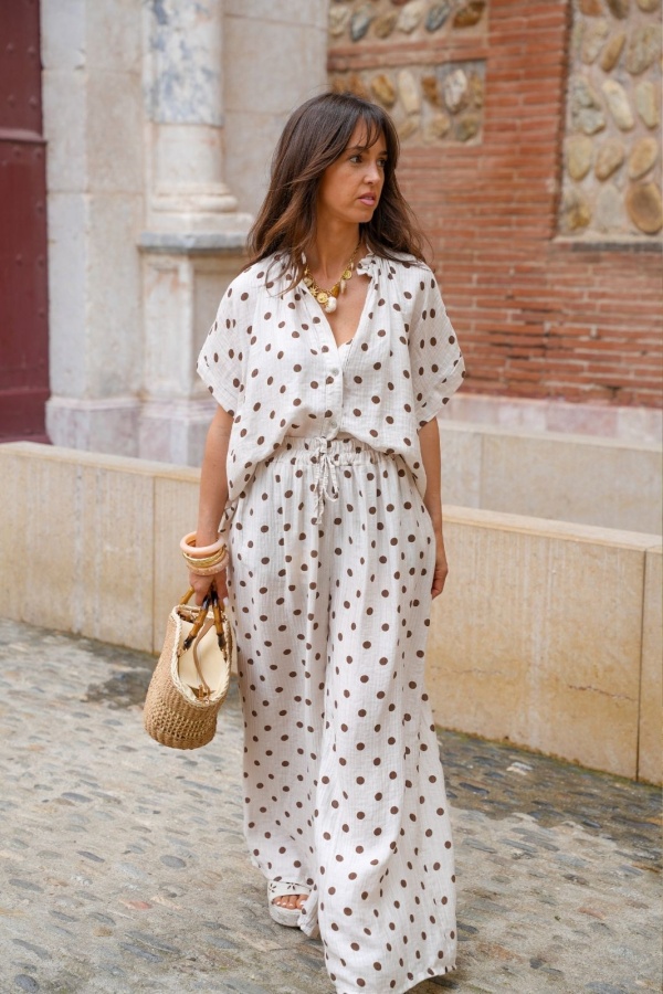 Ecrufarbene Polka Dot-Hose SUZIE