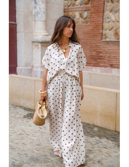 Ecrufarbene Polka Dot-Hose SUZIE