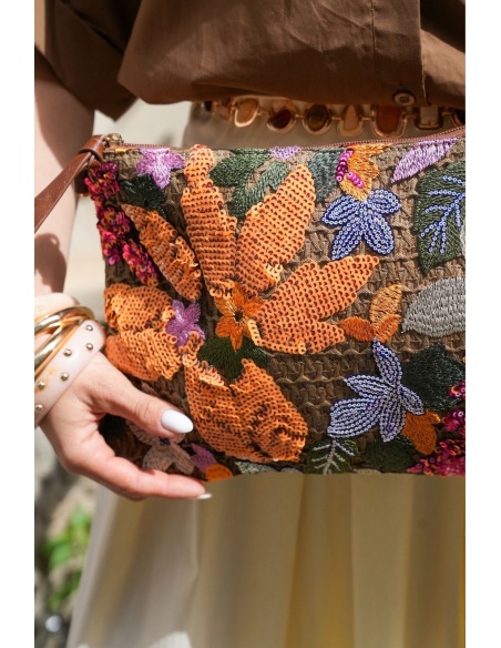 POCHETTE FLEURS ORANGE