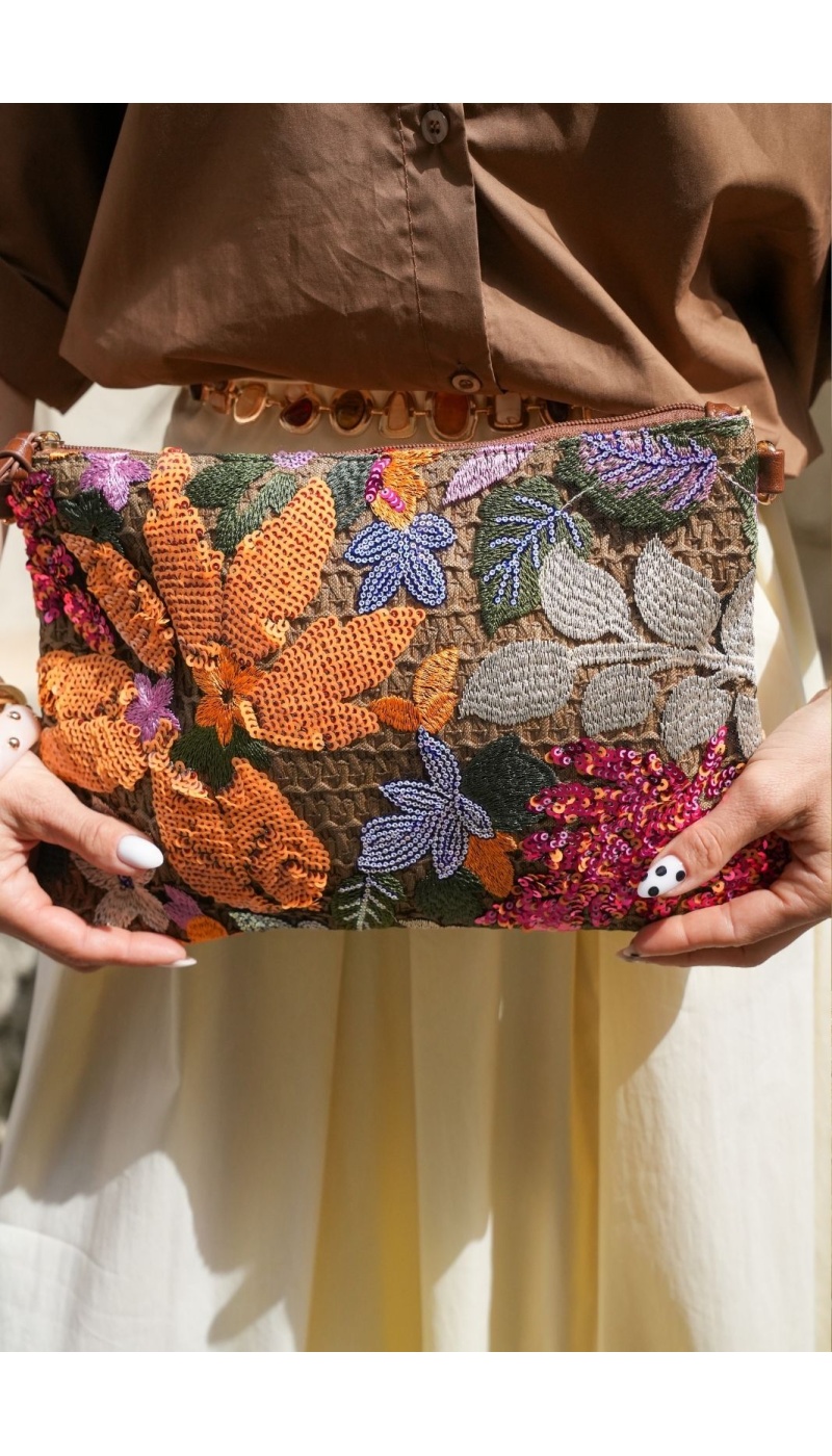 POCHETTE FLEURS ORANGE