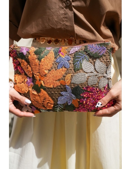 POCHETTE FLEURS ORANGE