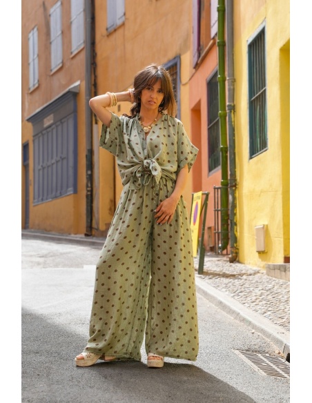 PANTALON FEMME POIS KAKI E26