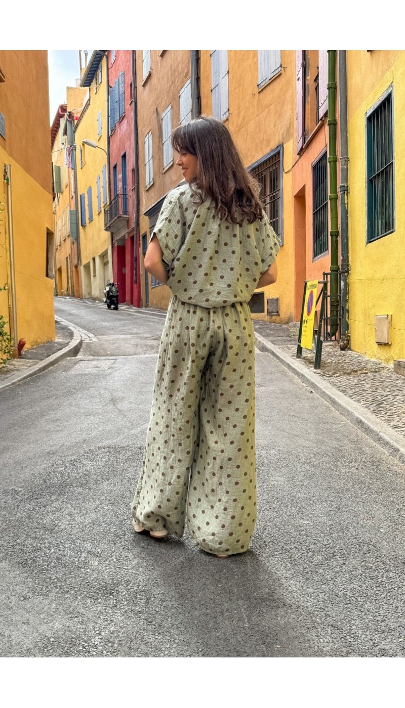 PANTALON FEMME POIS KAKI E26