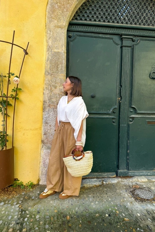 Beige Wide Leg Trousers FLORENCIA