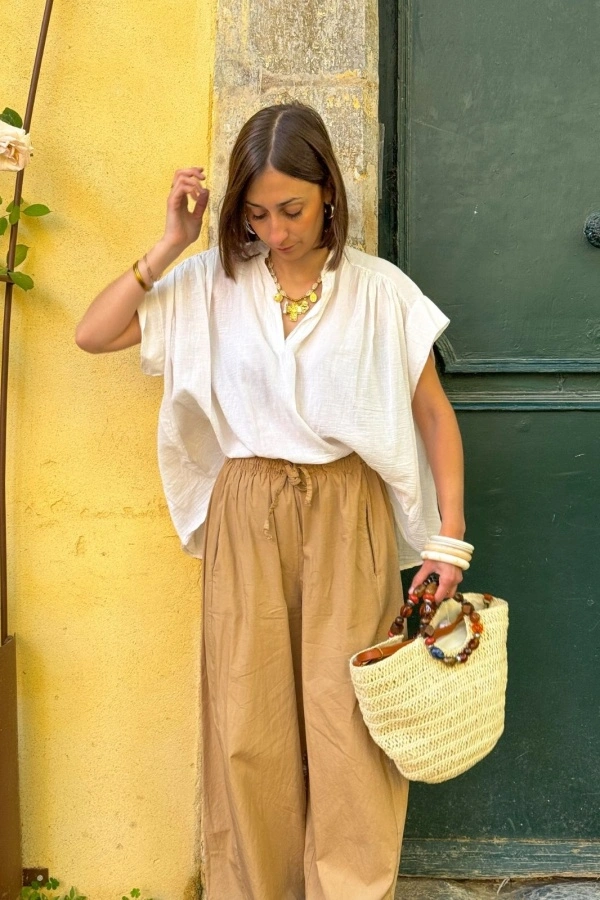 Beige Wide Leg Trousers FLORENCIA 2