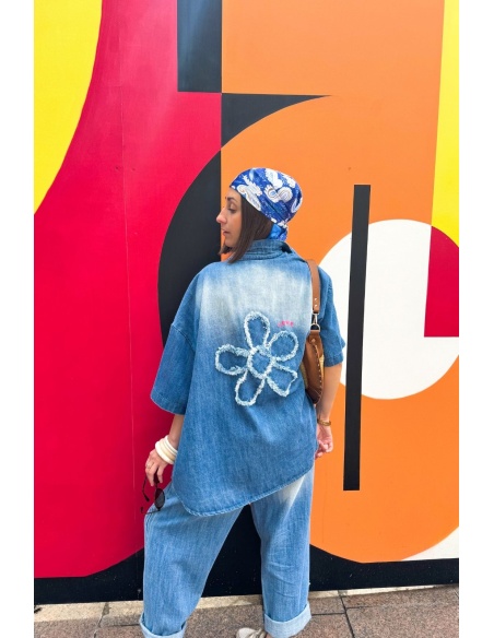 CHEMISIER FLEURS JEANSB E26