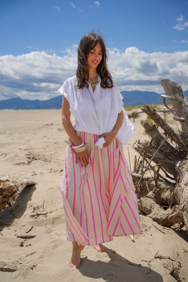 Jupe Rayée Rose MANY - Élégance et Style pour Femmes