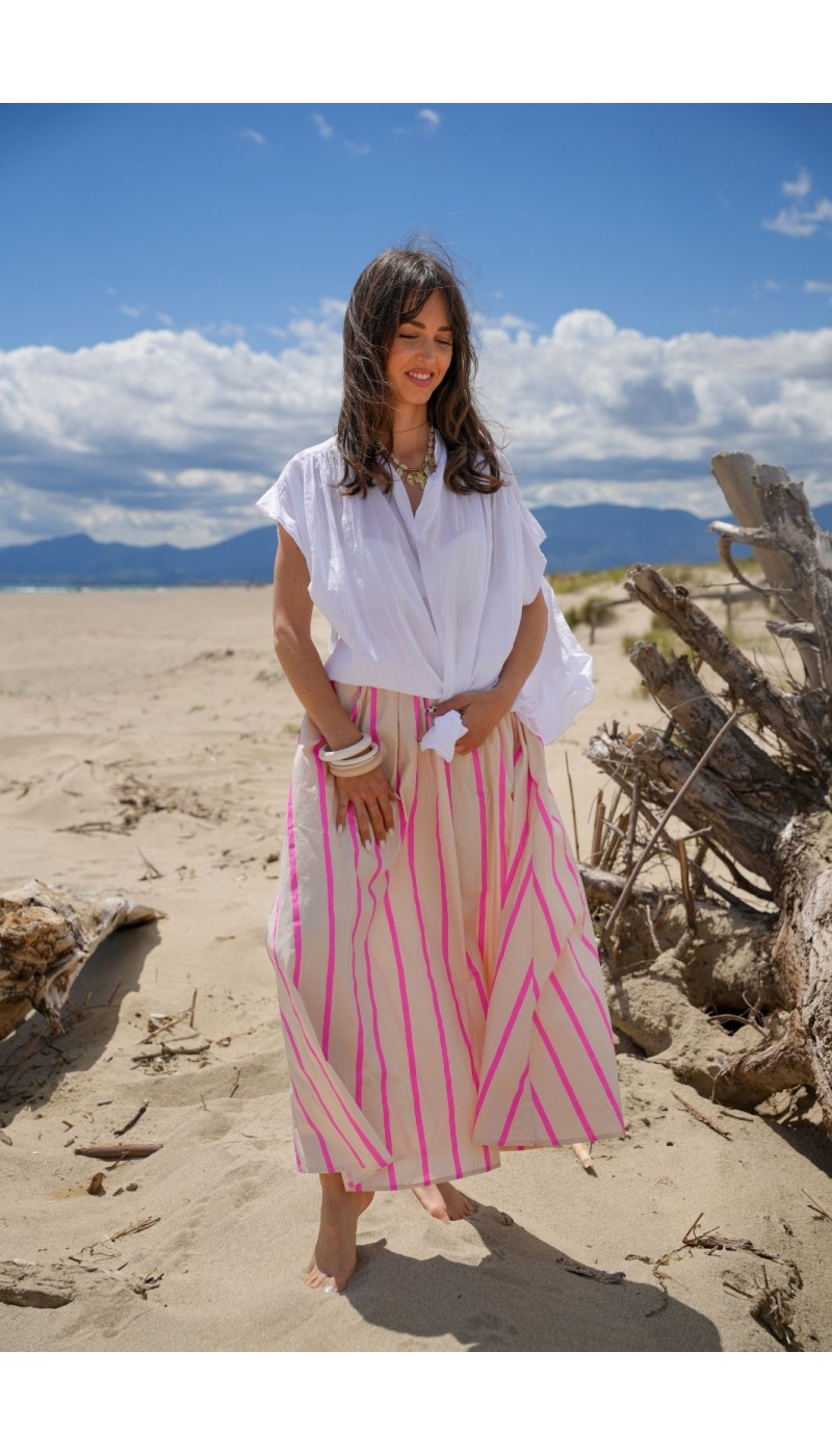 Jupe Rayée Rose MANY - Élégance et Style pour Femmes