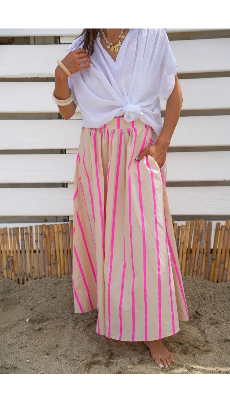 Jupe Rayée Rose MANY - Élégance et Style pour Femmes