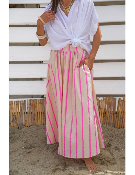 Jupe Rayée Rose MANY - Élégance et Style pour Femmes
