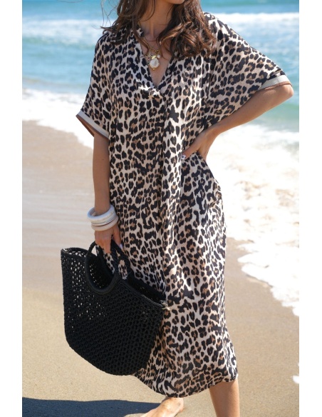 Robe Longue Léopard VAIANA - Élégance et Style à Domicile