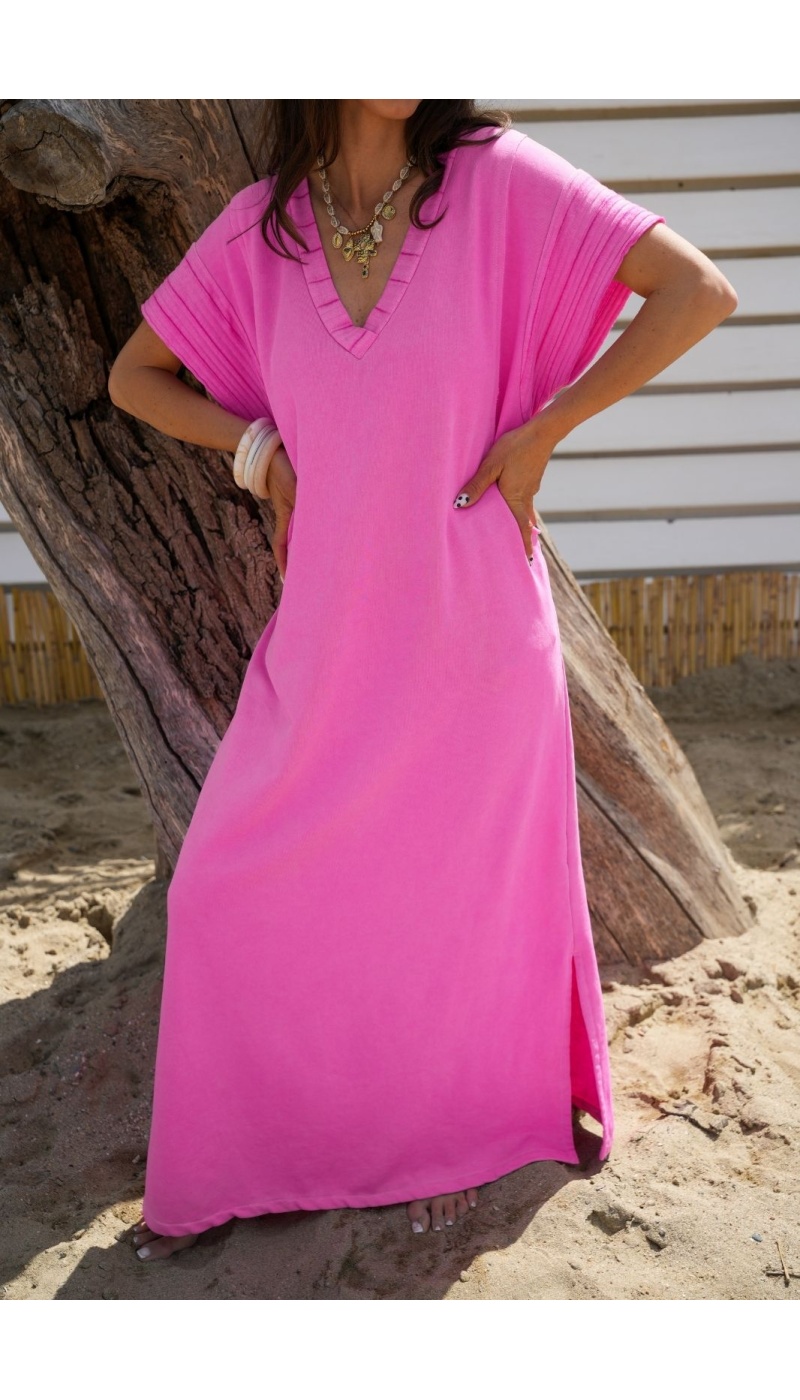 Robe Longue Rose Banditas BELMONT - Élégance et Confort à Domicile