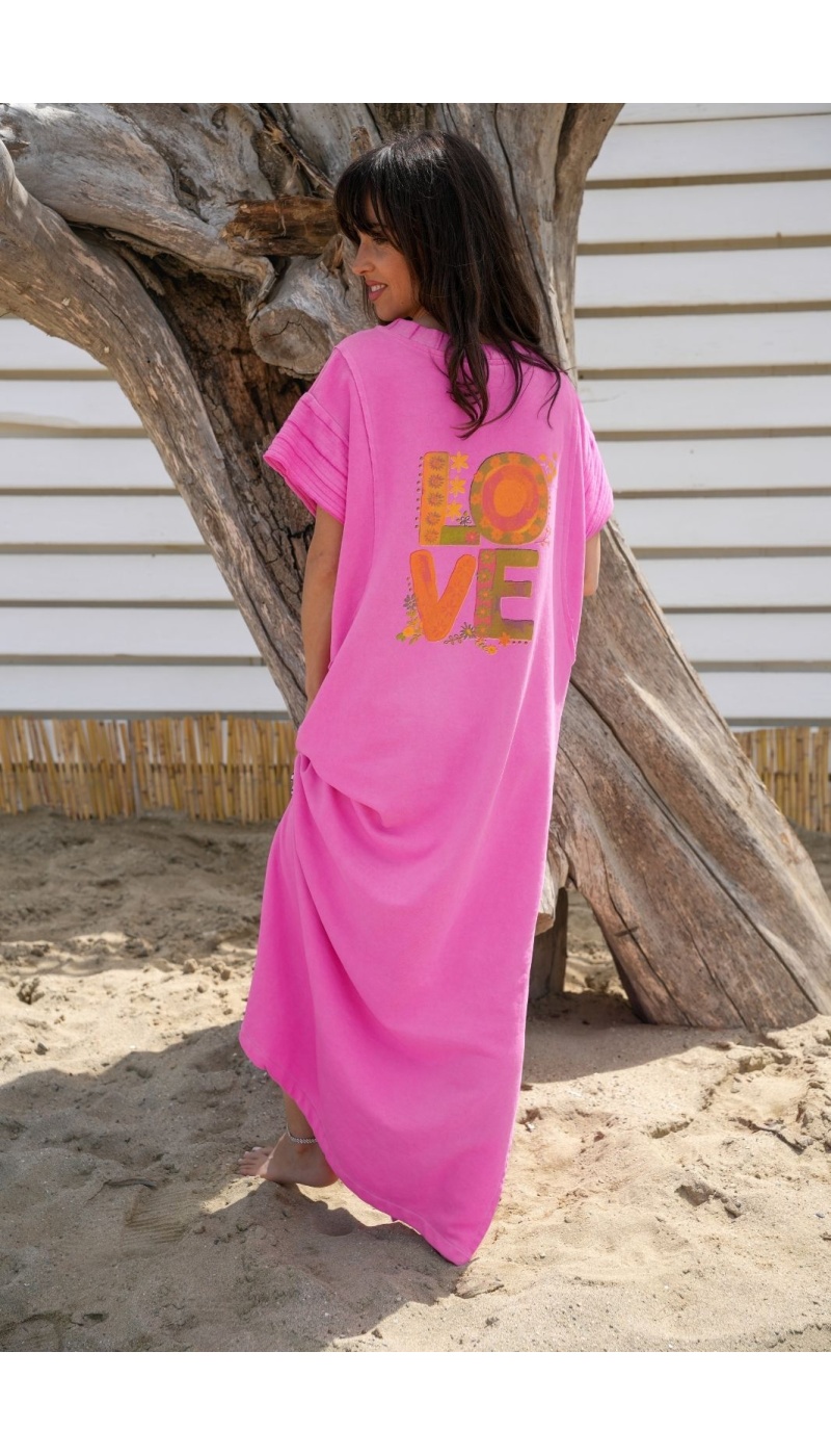 Robe Longue Rose Banditas BELMONT - Élégance et Confort à Domicile
