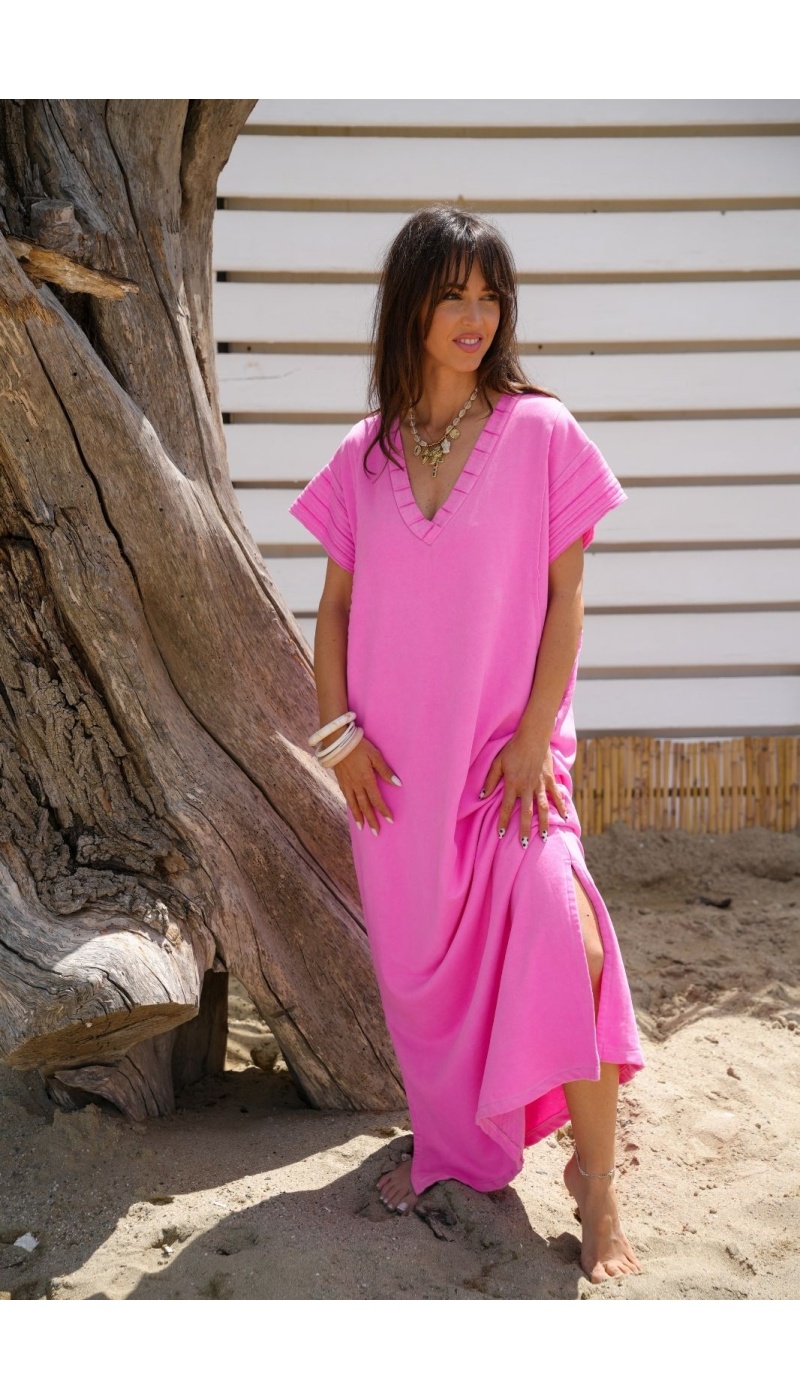 Robe Longue Rose Banditas BELMONT - Élégance et Confort à Domicile
