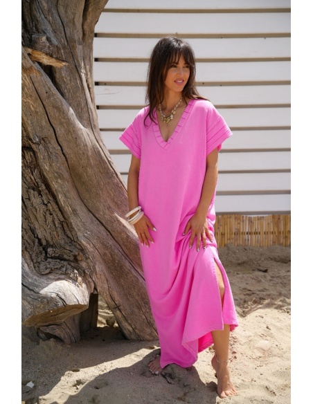 Robe Longue Rose Banditas BELMONT - Élégance et Confort à Domicile