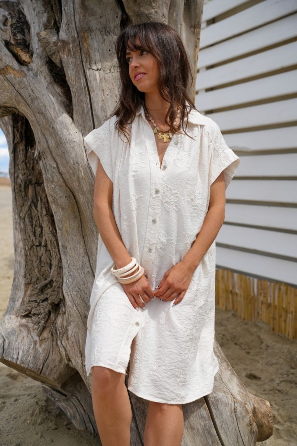 ROBES FEMME BRODE ECRU E26