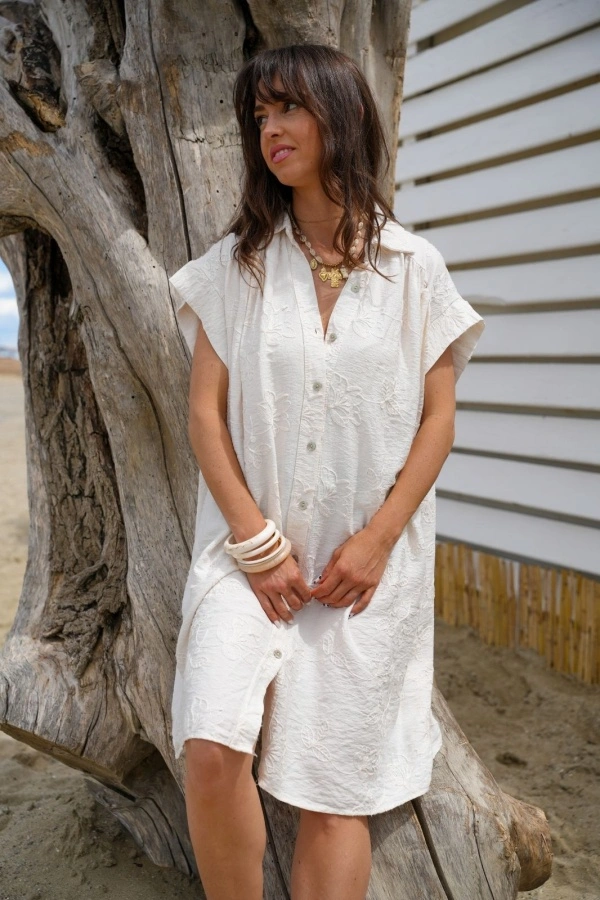 ROBES FEMME BRODE ECRU E26
