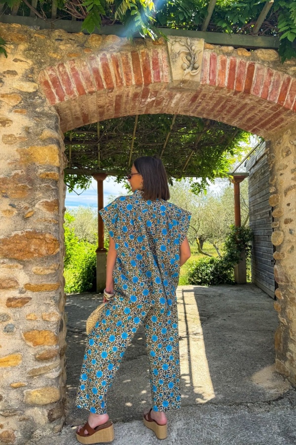 PANTALON FEMME FLEURS BLEU E26 2