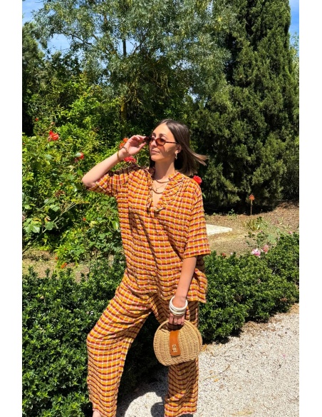 PANTALON FEMME ROUGE ORANGE E26