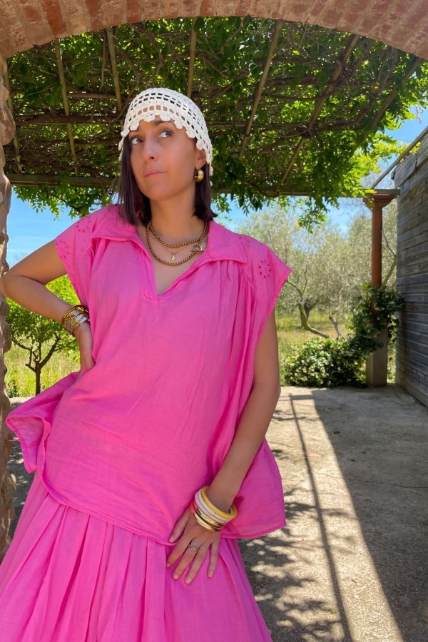 Blouse Broderie Fushia KAYLA 2